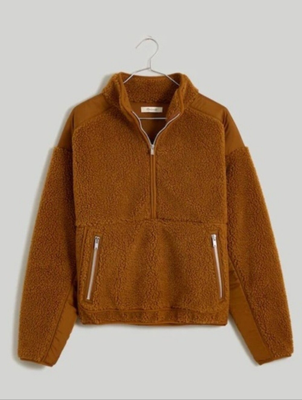 Madewell Dried Cedar Brown Faux Sherling Pullower Jacket Size S NEW